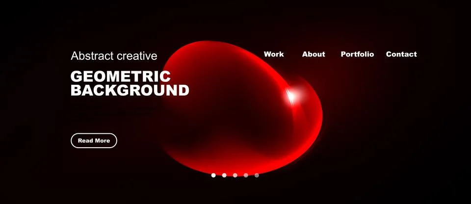 Dark background features red geometric shapes, text elements, navigation menu Illustrazione stock