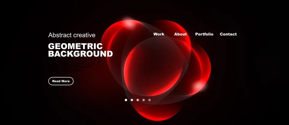 Dark background features red geometric shapes, text elements, navigation menu 스톡 일러스트