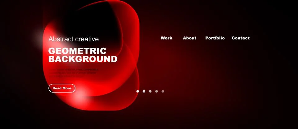 Dark background features red geometric shapes, text, navigation menu. Minim.. Stock Illustration