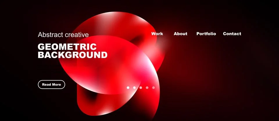 Dark background features red geometric shapes, text elements, navigation menu Stock Illustration