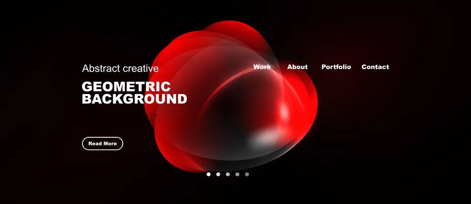 Dark background features red geometric shapes, text elements, navigation menu Stock Illustration