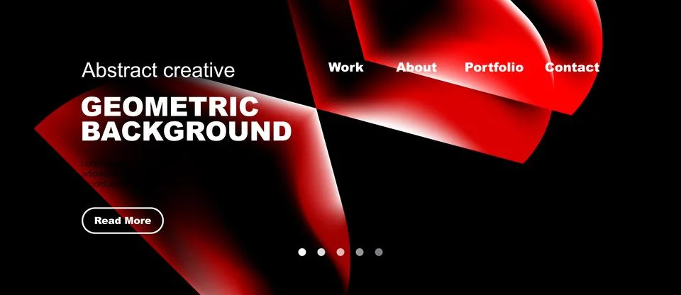 Dark background features red geometric shapes, text elements, navigation op.. Stock Illustration