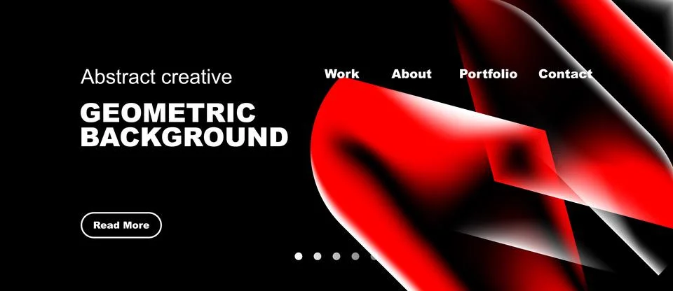 Dark background features red geometric shapes, text elements, navigation menu Stock Illustration