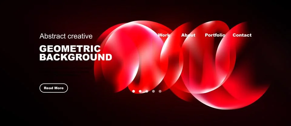 Dark background features red geometric shapes, text elements, navigation menu Stock Illustration