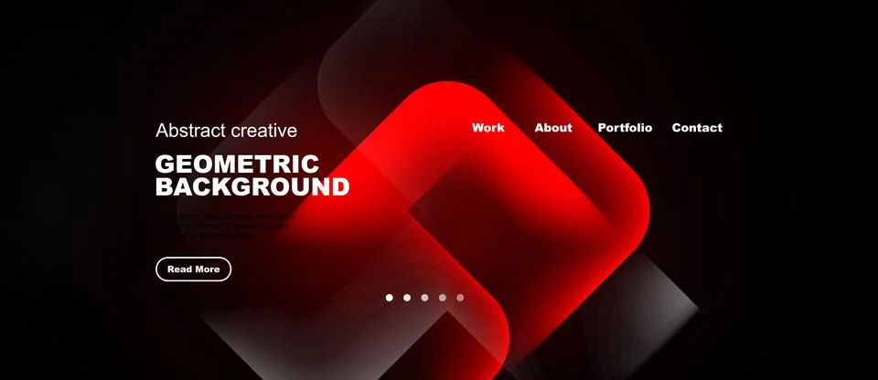 Dark background features red geometric shapes, text elements, navigation menu 스톡 일러스트