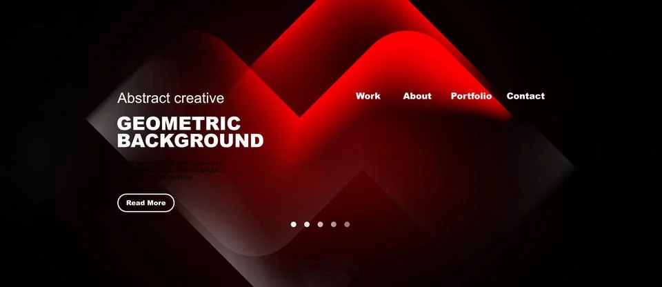 Dark background features red geometric shapes, text elements, navigation op.. Stockillustratie