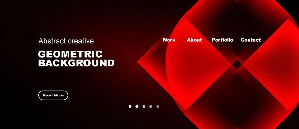 Dark background features red geometric shapes, text elements, navigation op.. イラスト素材