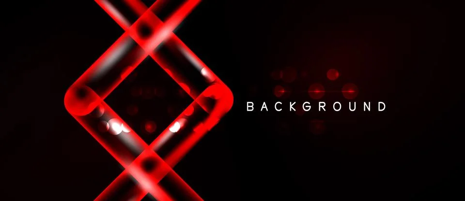 Dark background features red neon lines forming geometric shapes. Bright dots Stock Illustration