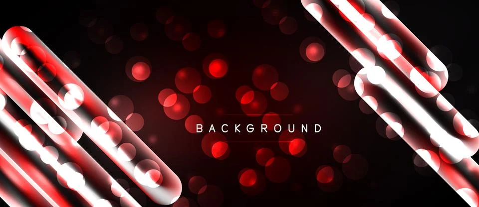Dark background features red neon lines, circles. Modern abstract design, Illustrazione stock