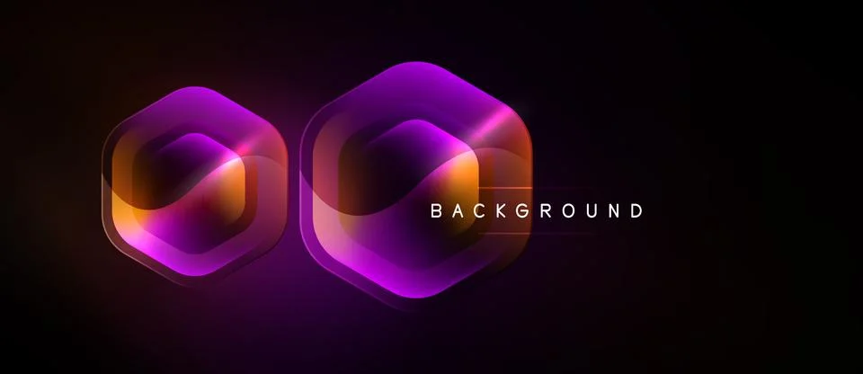 Dark background features two layered hexagonal shapes. Vibrant purple, orange Stockillustratie