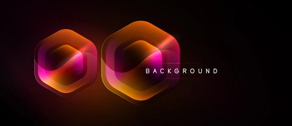 Dark background features two overlapping hexagonal shapes. Vibrant orange, pi Illustrazione stock