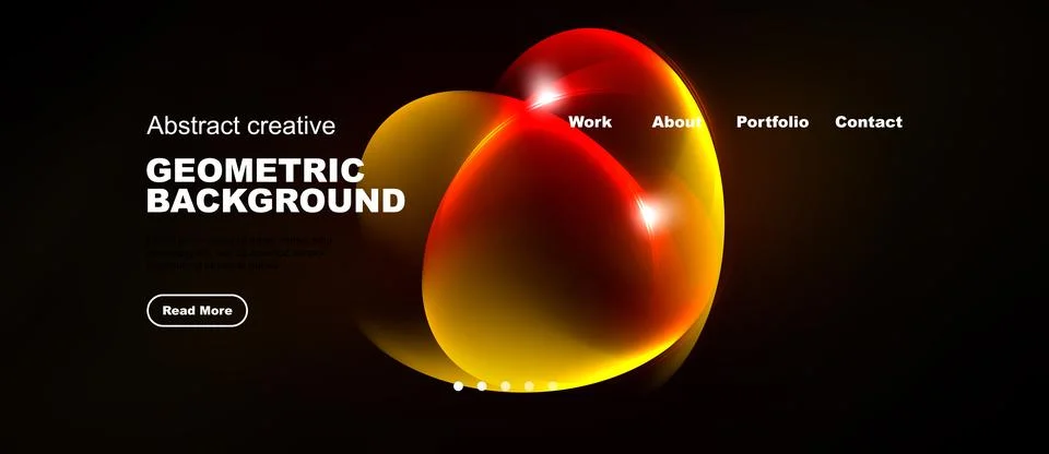 Dark background features vibrant abstract shapes, text elements, navigation.. 스톡 일러스트