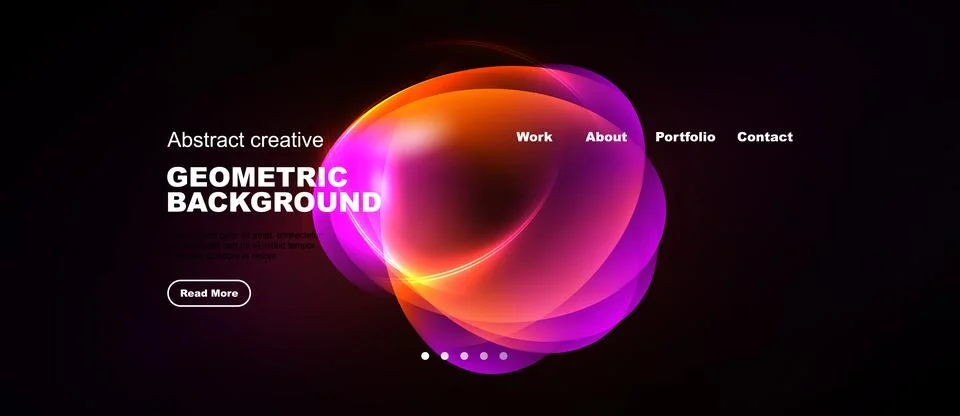 Dark background features vibrant abstract shapes, text elements, navigation イラスト素材