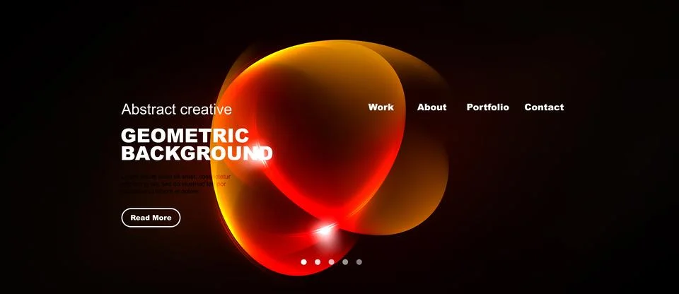 Dark background features vibrant abstract shapes, text elements, navigation.. イラスト素材