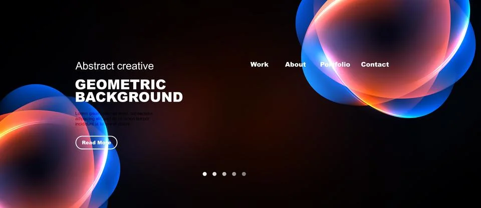 Dark background features vibrant abstract shapes. Text elements include work, 스톡 일러스트