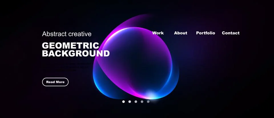 Dark background features vibrant abstract shapes, text elements, navigation.. Stock-Illustration