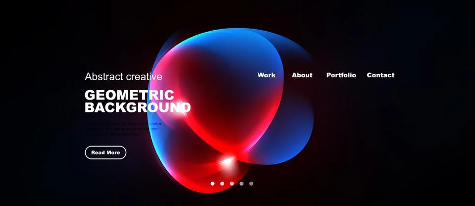 Dark background features vibrant abstract shapes, text elements, navigation.. Stock Illustration