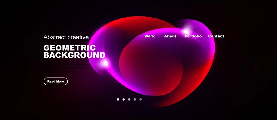 Dark background features vibrant abstract shapes, text elements, navigation 스톡 일러스트