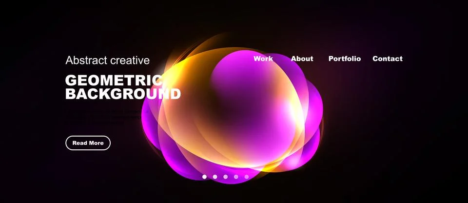 Dark background features vibrant abstract shapes, text elements, navigation Stock Illustration
