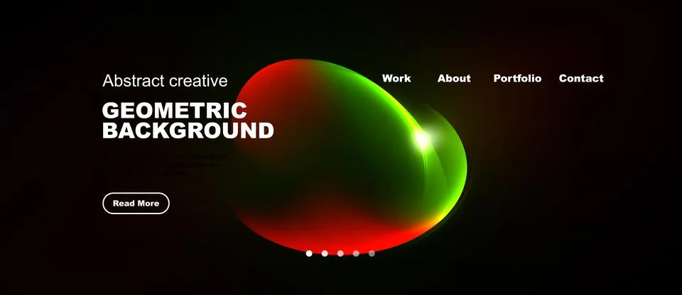 Dark background features vibrant abstract shapes, text elements, navigation.. イラスト素材