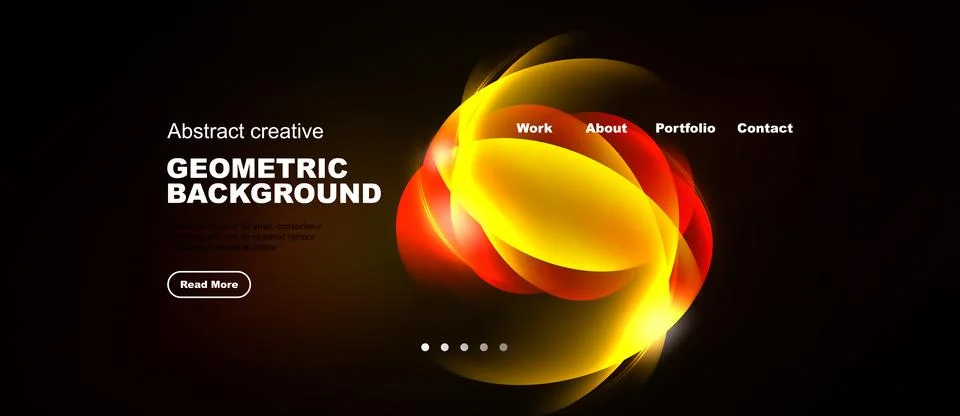 Dark background features vibrant abstract shapes. Menu options include work, 스톡 일러스트