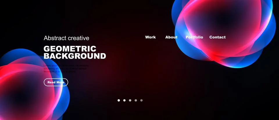 Dark background features vibrant abstract shapes, text elements, navigation.. 스톡 일러스트