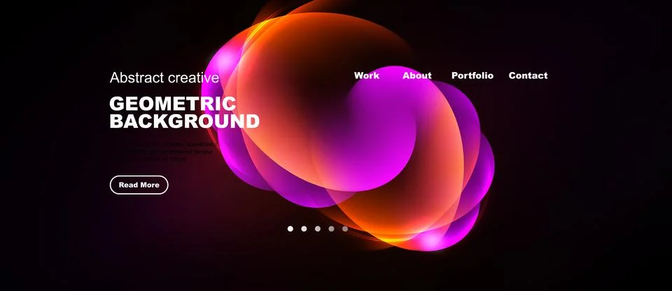 Dark background features vibrant abstract shapes. Text overlays promote work, Stockillustratie