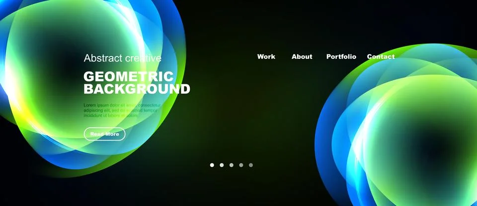 Dark background features vibrant abstract shapes. Text elements present Stock Illustration