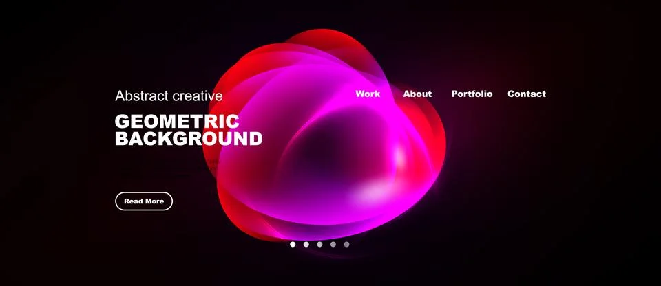 Dark background features vibrant abstract shapes, text elements, navigation Stock Illustration