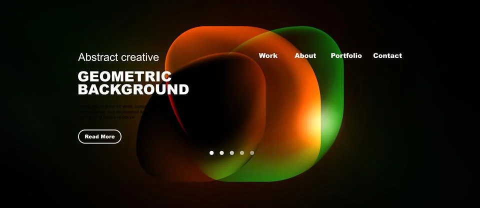 Dark background features vibrant abstract shapes, text elements, navigation Stock Illustration