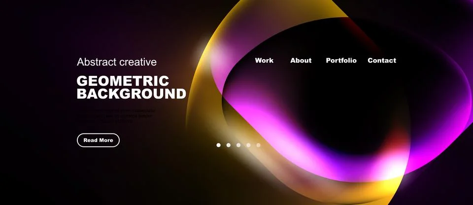 Dark background features vibrant abstract shapes. Text highlights geometric 스톡 일러스트
