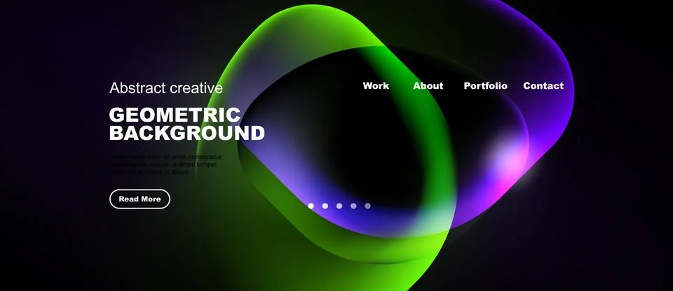 Dark background features vibrant abstract shapes. Text highlights geometric 스톡 일러스트