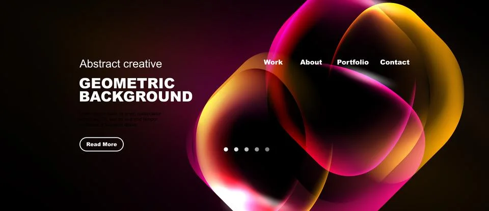 Dark background features vibrant abstract shapes, text elements, navigation Stock Illustration
