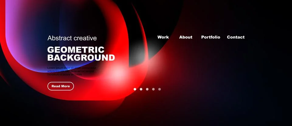 Dark background features vibrant abstract shapes. Text promotes geometric Stock Illustration