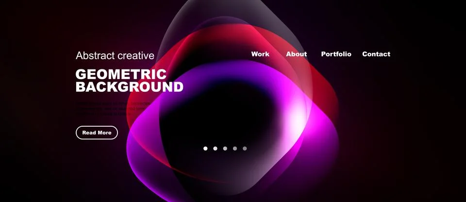 Dark background features vibrant abstract shapes. Text highlights geometric 스톡 일러스트