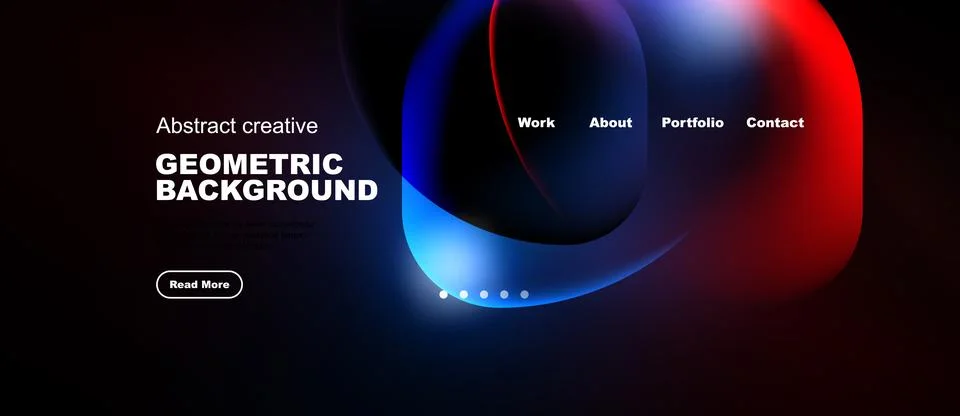 Dark background features vibrant abstract shapes, text elements, navigation Stock Illustration