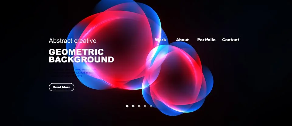 Dark background features vibrant abstract shapes. Text elements include Stock Illustration