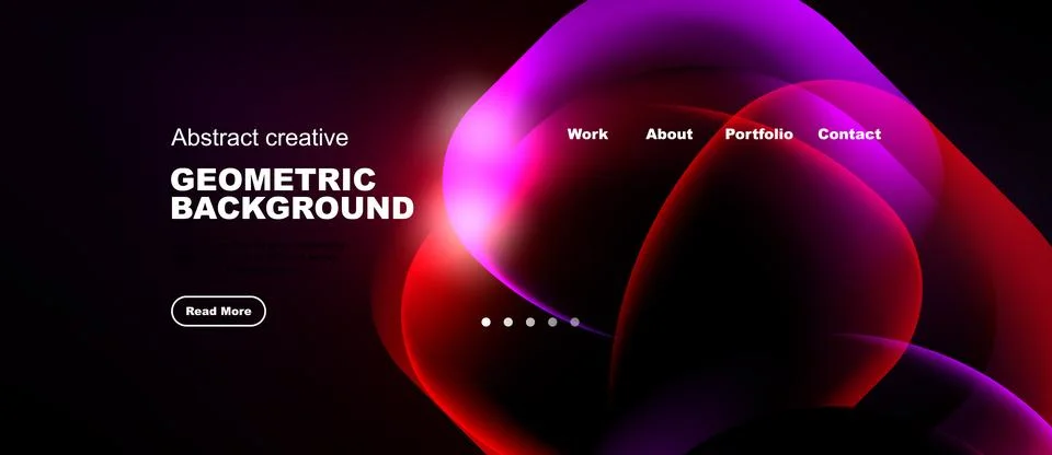 Dark background features vibrant abstract shapes, text elements, navigation Stock Illustration