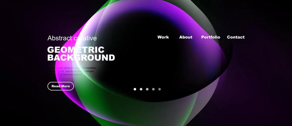 Dark background features vibrant abstract shapes. Text highlights geometric 스톡 일러스트