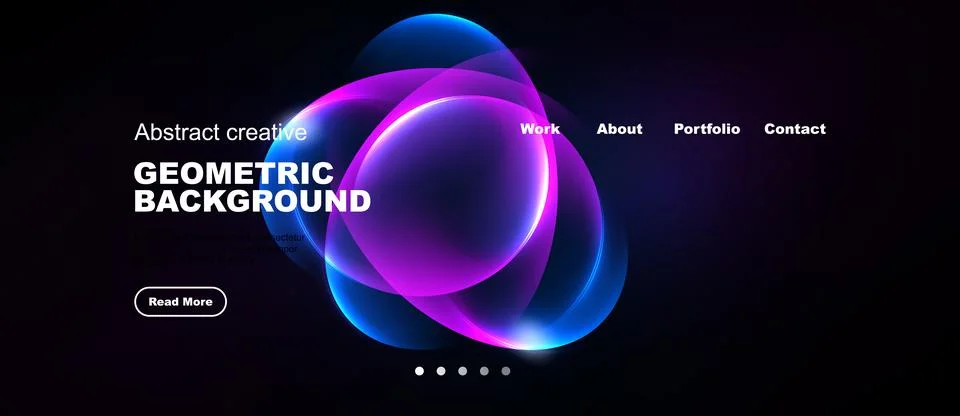 Dark background features vibrant abstract shapes, text elements, navigation Stock Illustration