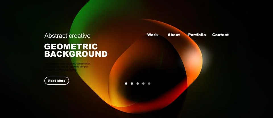 Dark background features vibrant abstract shapes. Text elements include hea.. Stock Illustration