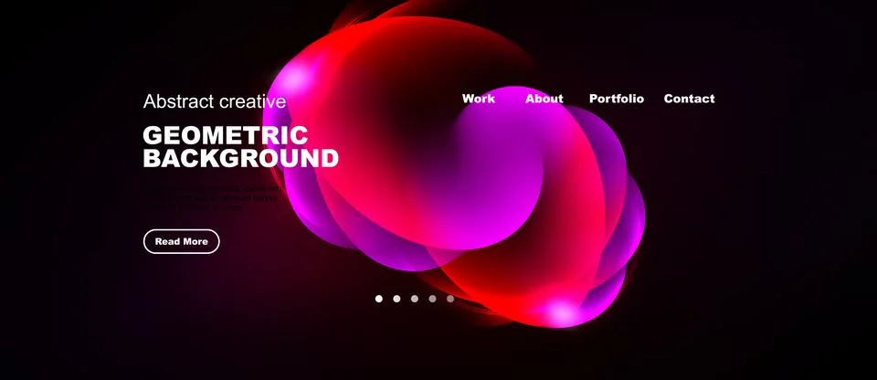 Dark background features vibrant abstract shapes. Text overlays promote work, Stock Illustration