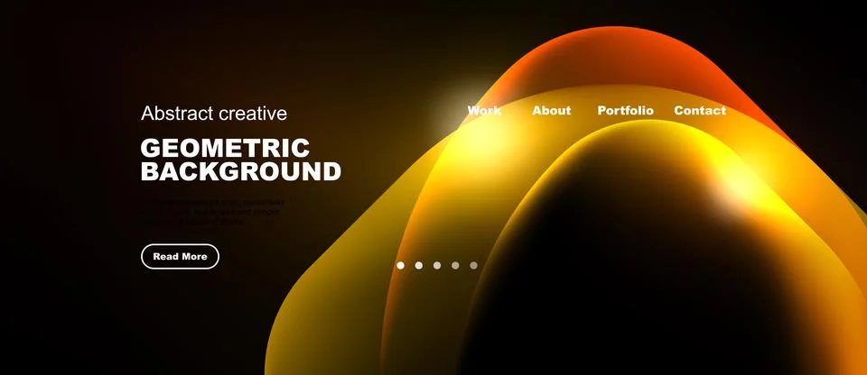 Dark background features vibrant abstract shapes, text elements, navigation Stock Illustration