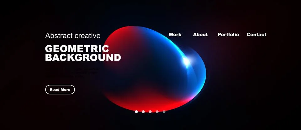 Dark background features vibrant abstract shapes, text elements, navigation.. Stock Illustration