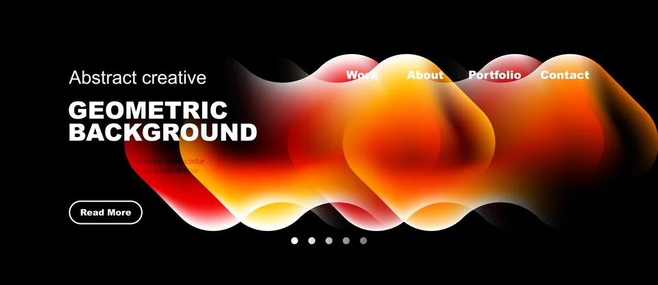 Dark background features vibrant abstract shapes, text elements, navigation Stock Illustration
