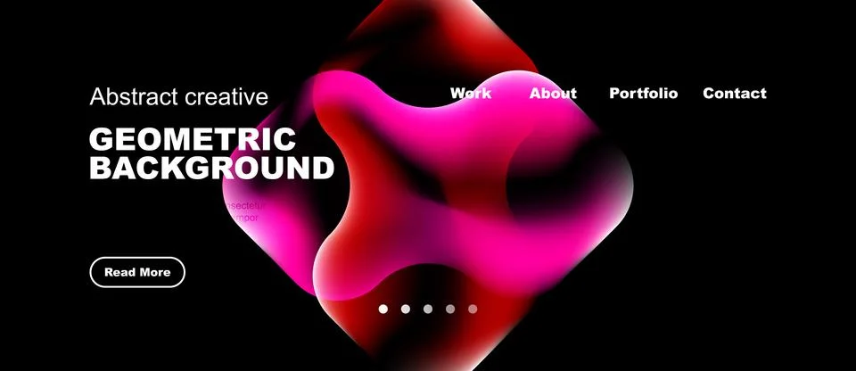 Dark background features vibrant abstract shapes, text elements, navigation.. Stock Illustration