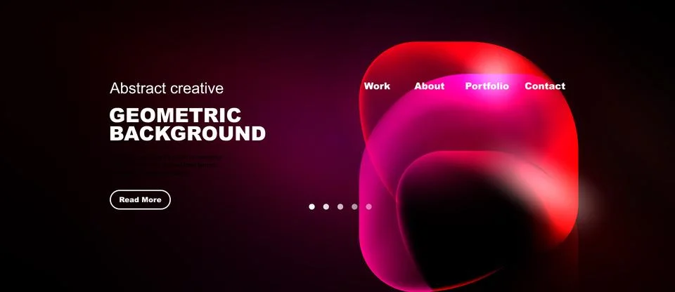 Dark background features vibrant abstract shapes, text elements, navigation Stock Illustration