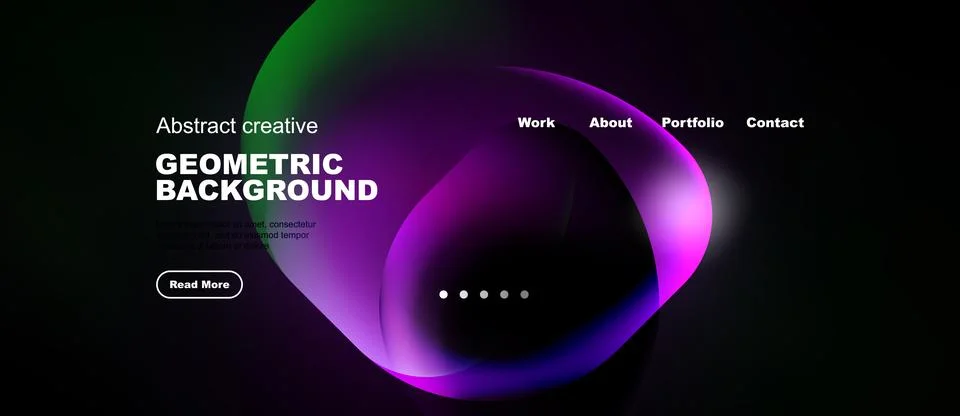 Dark background features vibrant abstract shapes. Text elements include hea.. Stock Illustration