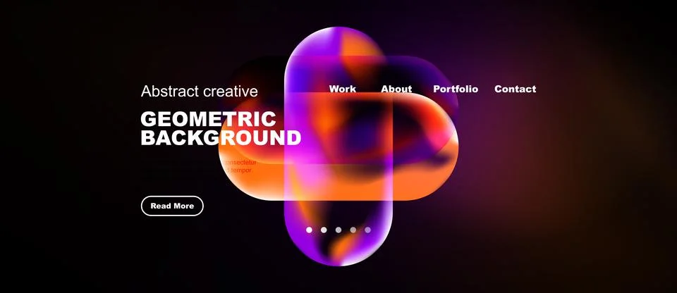 Dark background features vibrant abstract shapes, text elements, navigation Stock Illustration