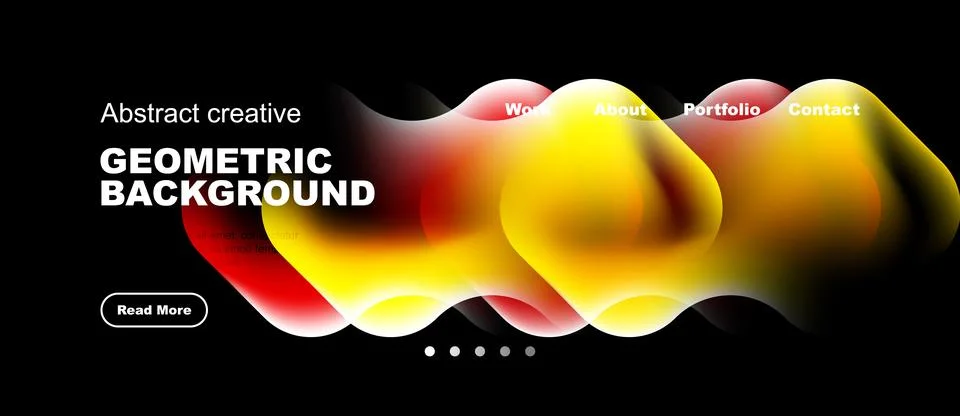 Dark background features vibrant abstract shapes, text elements, navigation Stock Illustration